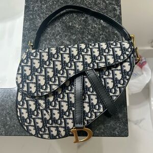 Dior Monogram Blue and Cream Saddle Bag